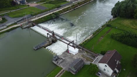 Aerial-shoot-of-a-dam,-France