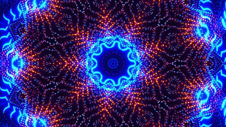Fundo abstrato azul com padrão circular. Loop VJ Caleidoscópico