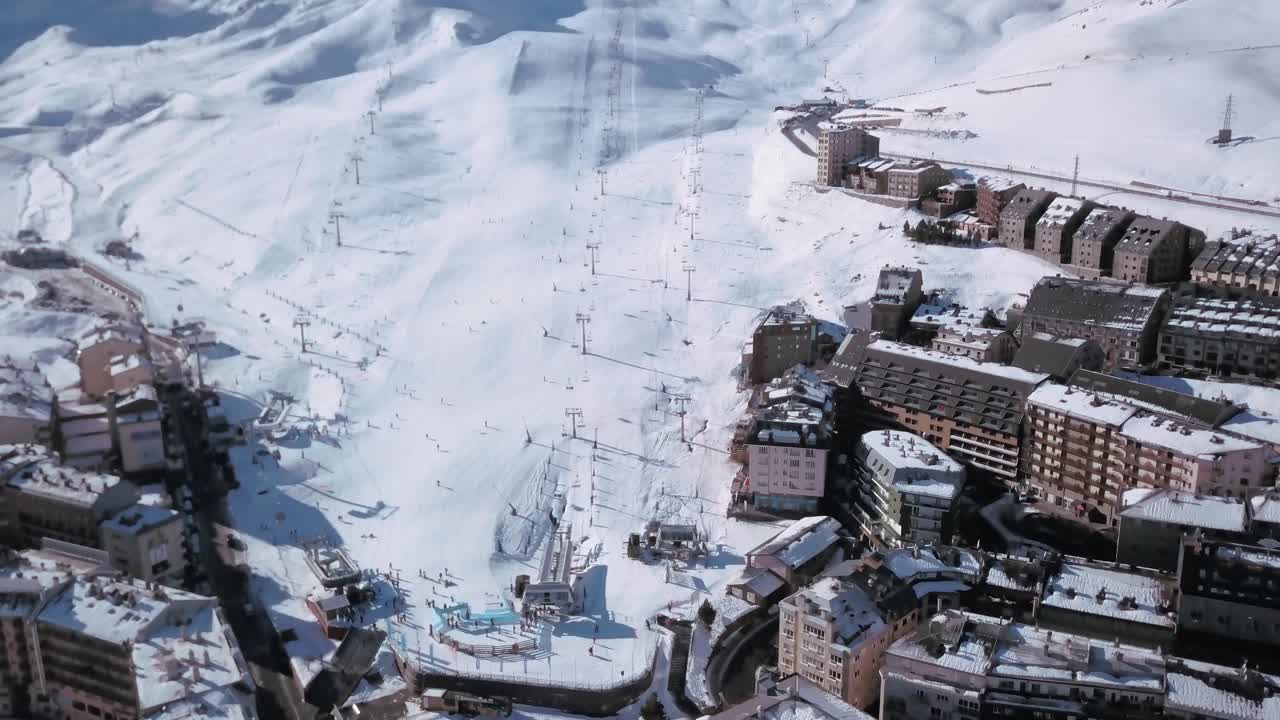 Drone view about Pas de la Casa ski resort, Andorra. Perfect snow day with a lovely sky and sun. Video made with DJI mavic Pro.