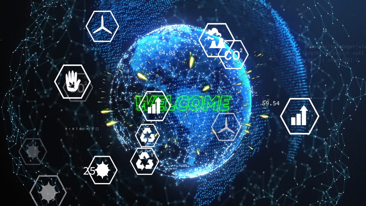 전 세계에 아이콘과 연결 네트워크의 애니메이션과 검은색에 연결의 이동 네트워크