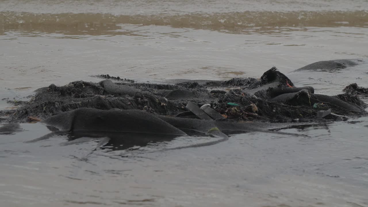 해변으로 씻겨진 플라스틱 쓰레기, 바다의 오염, 생태학적 개념