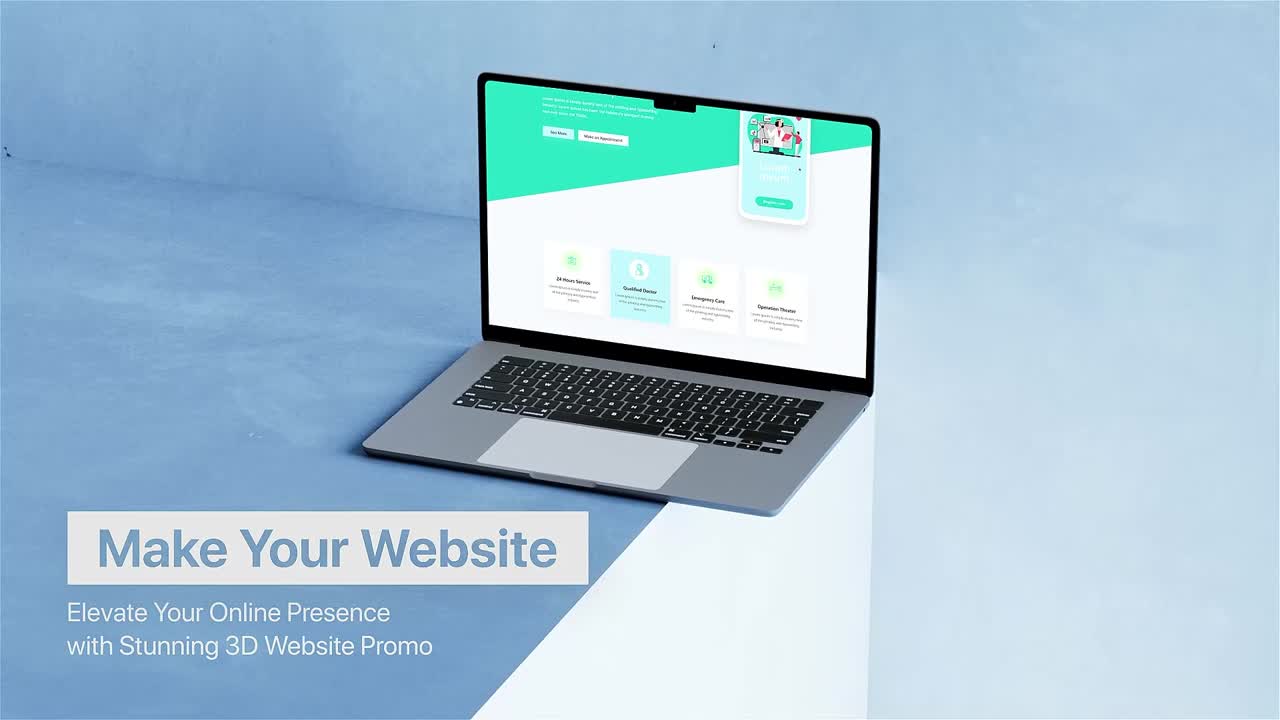 Modern Laptop Displaying Scrolling Website and Mobile App