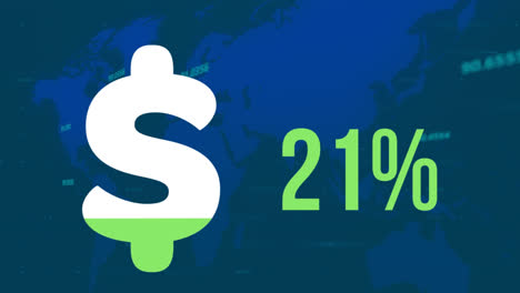 Animation-of-dollar-sign-and-percent-filling-up-with-green-over-financial-data-processing