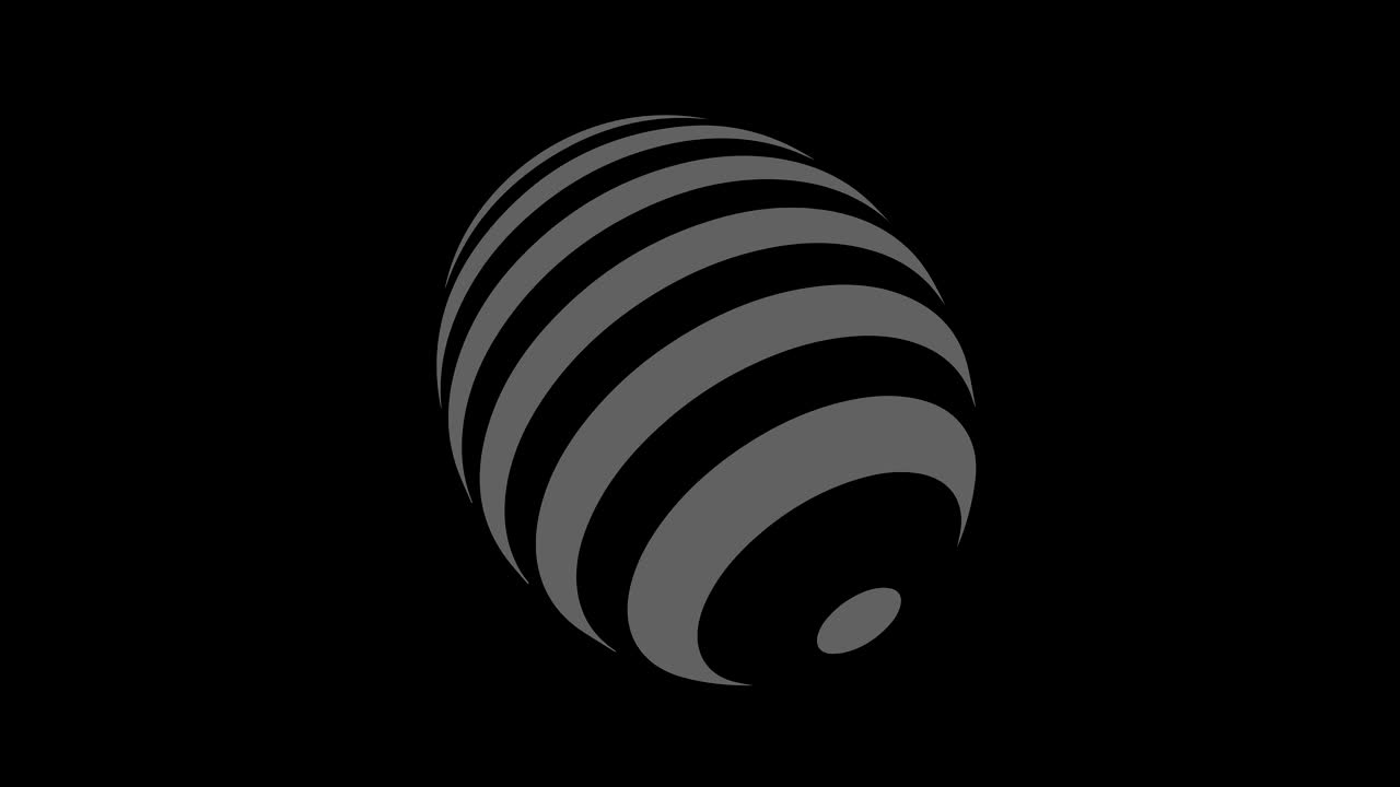 objeto gráfico en blanco y negro con efecto estroboscópico e hipnótico, que gira en el sentido de las agujas del reloj disminuyendo el tamaño de pantalla completa a desaparecer en el centro, en formato de video 16: 9