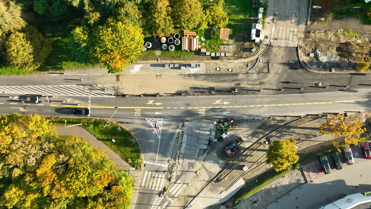Aerial View of Road Construction in City During Autumn