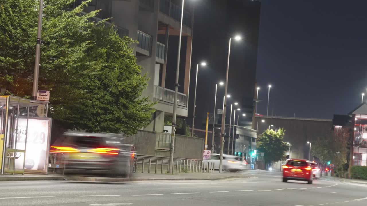 City waterfront, vehicle motion, evening scenery, timelapse