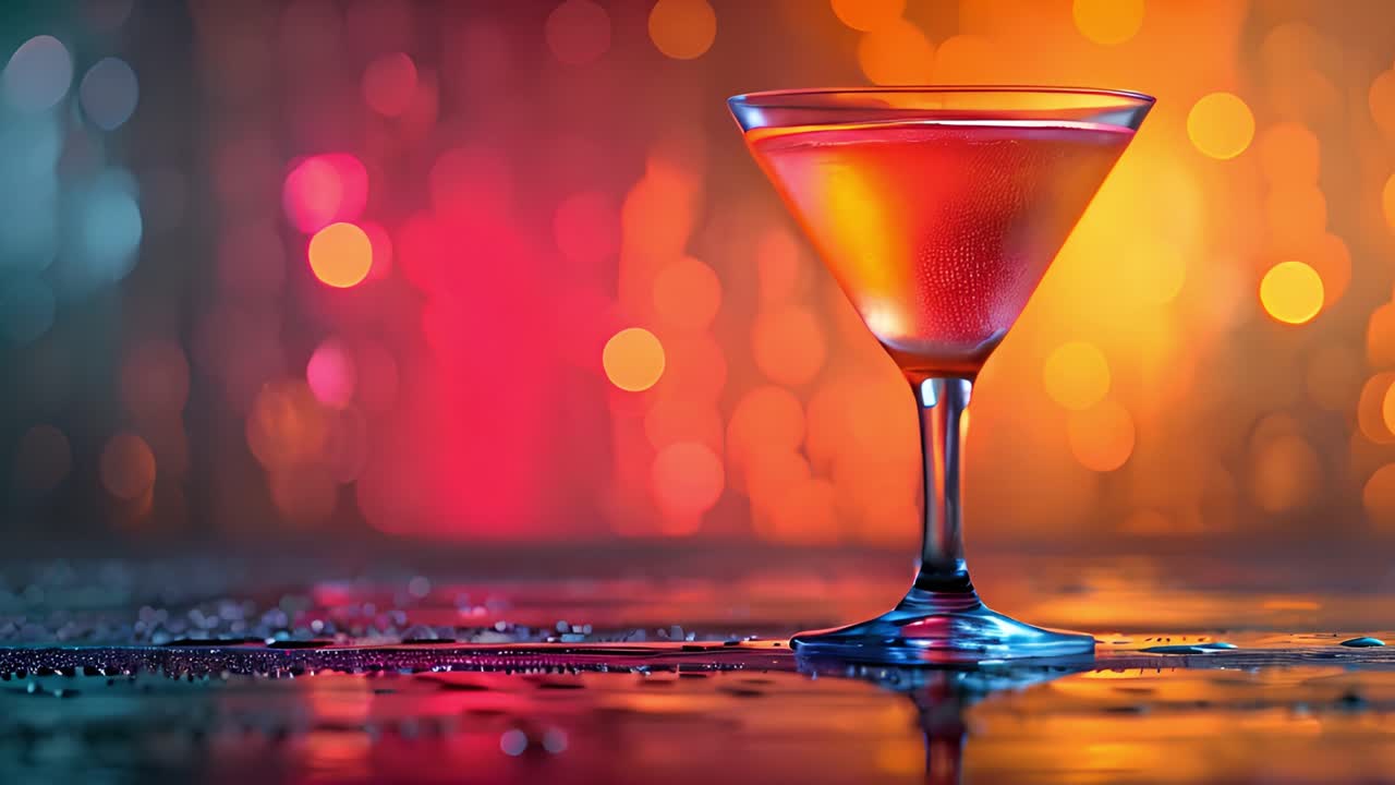 Vibrant Cocktail Glass with Colorful Bokeh Background