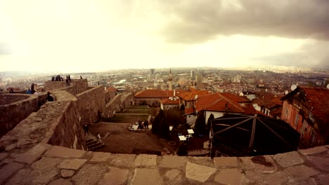 citadel hisar bottom view on ankara from walls tourists walk