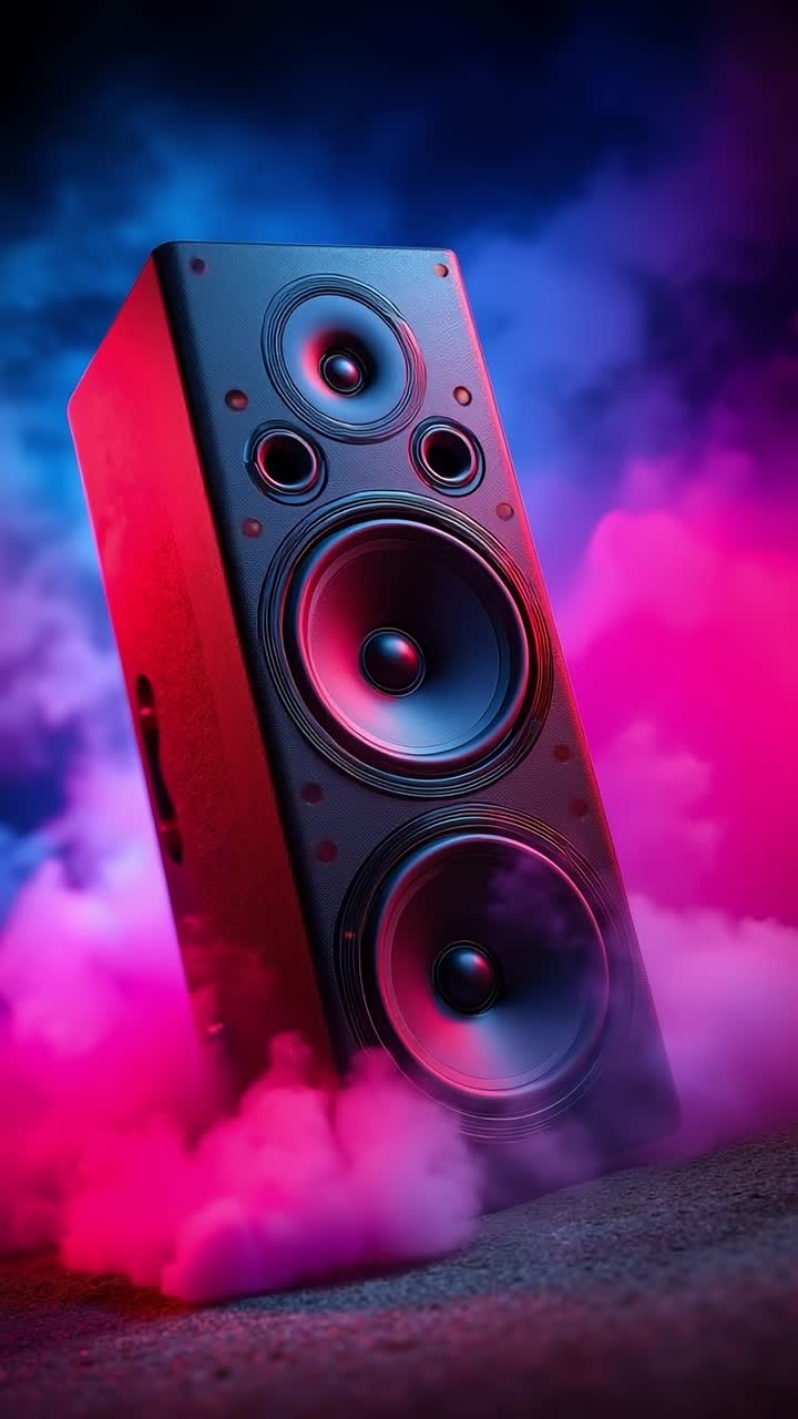 un par de altavoces sentados en la parte superior de una mesa