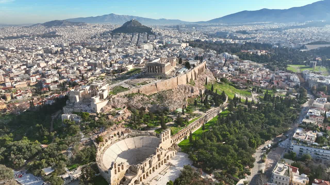 Aerial video of the Acropolis of Athens and Parthenon, Greece
