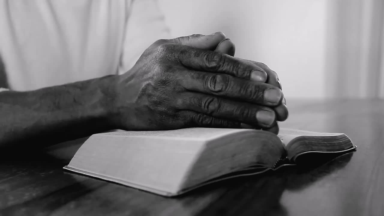 man praying with the bible on white background stock footage