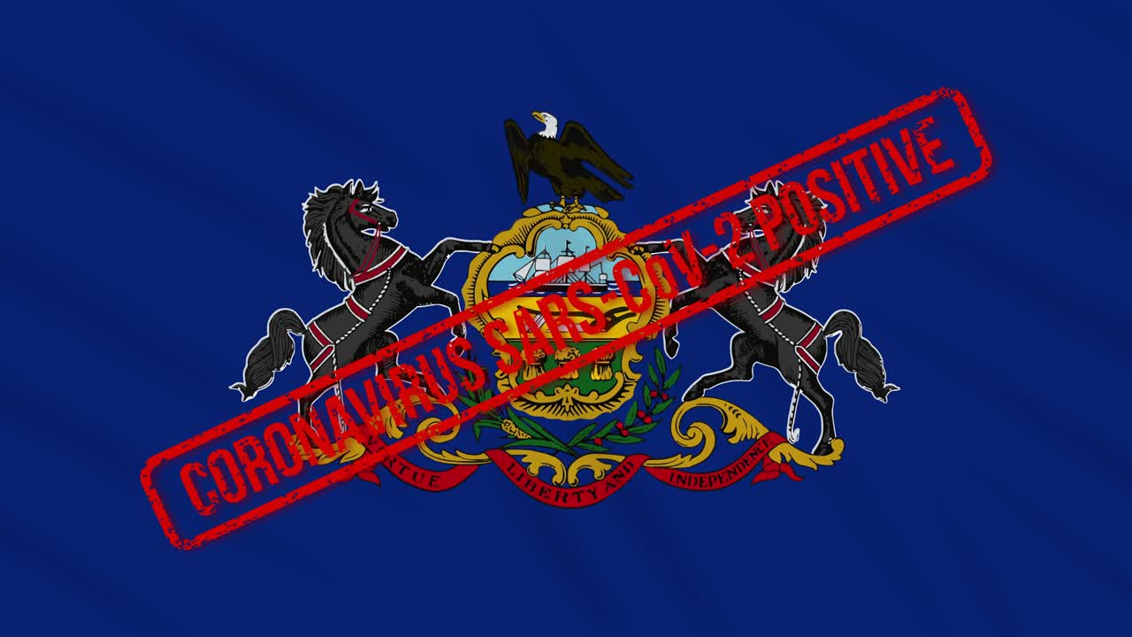 미국 펜실베이니아 주 (pennsylvania u.s. state) 의 흔들리는 발은 코로나19에 대한 긍정적 반응으로 표시되어 있습니다.