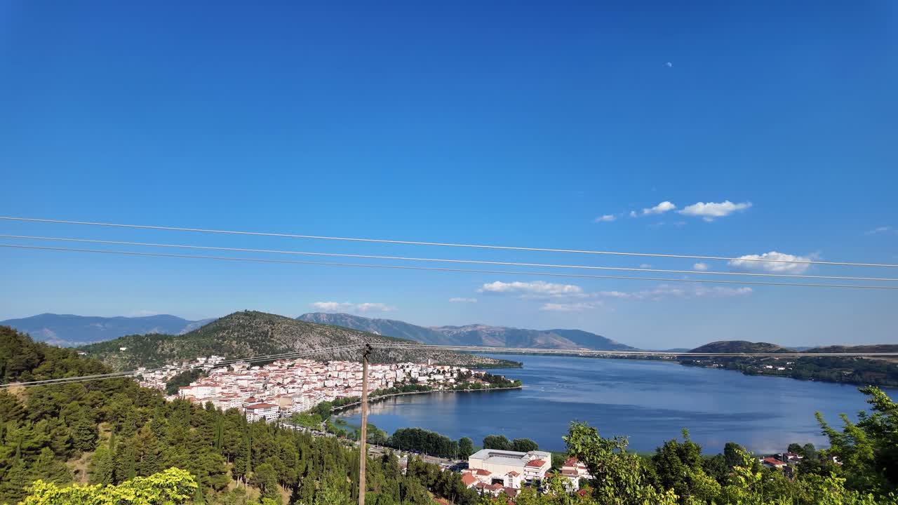 Lake Orestiada Kastoria city viewpoint nature landscape Macedonia region clear blue sky