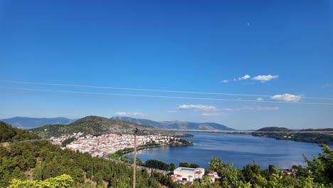 lake orestiada kastoria city viewpoint nature landscape macedonia region clear blue sky