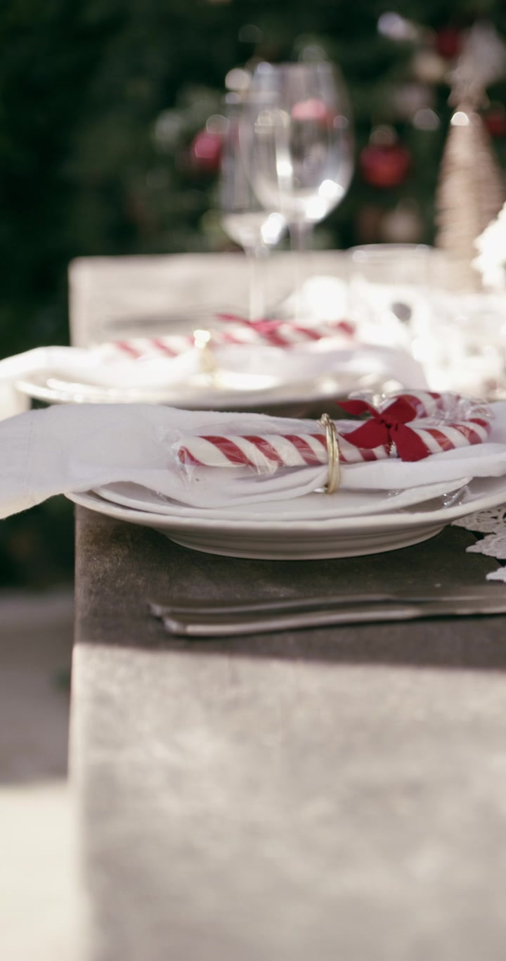 Person Setting a Festive Christmas Table for Dinner