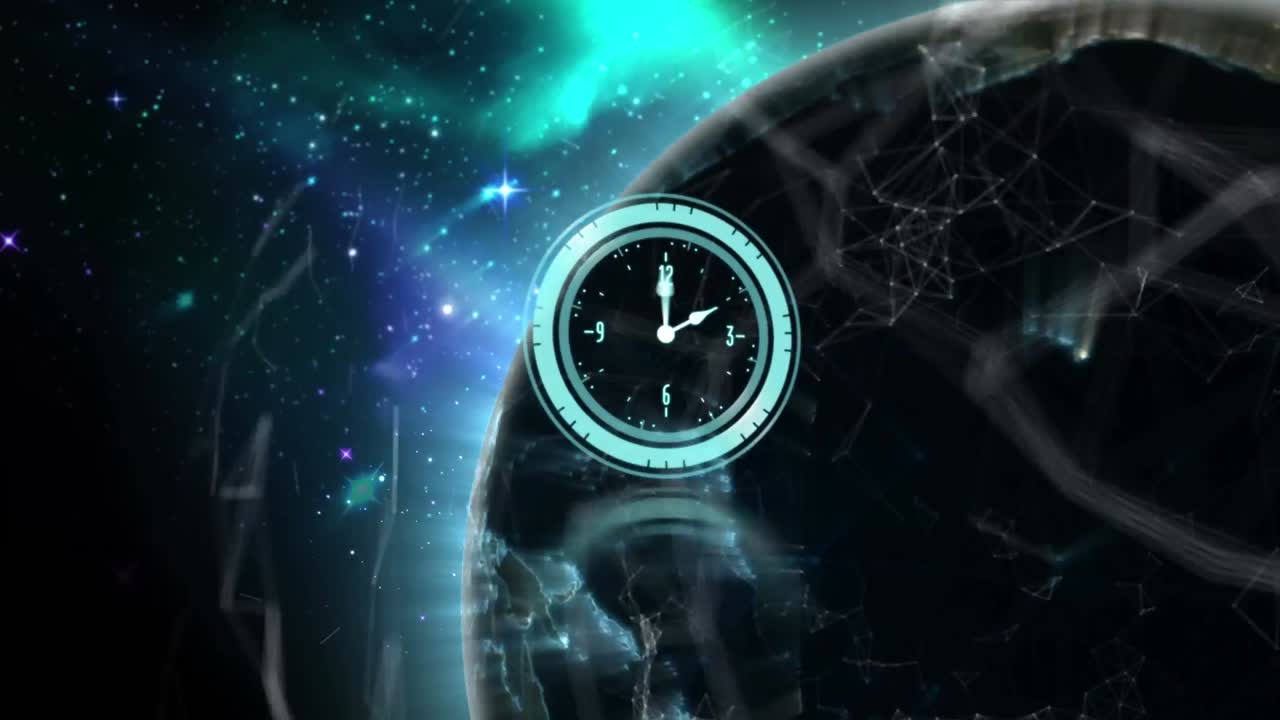 animación de un reloj que se mueve sobre el globo