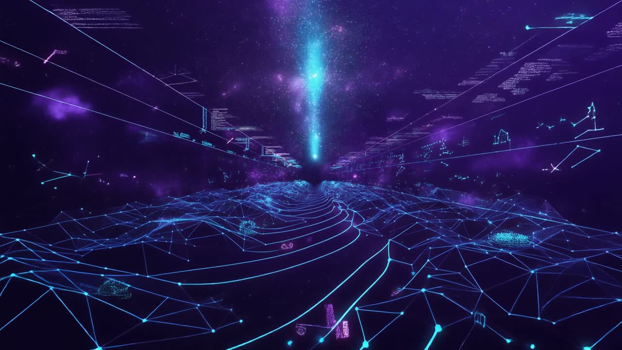 Dynamic Futuristic Data Network with Glowing Lines and Light
