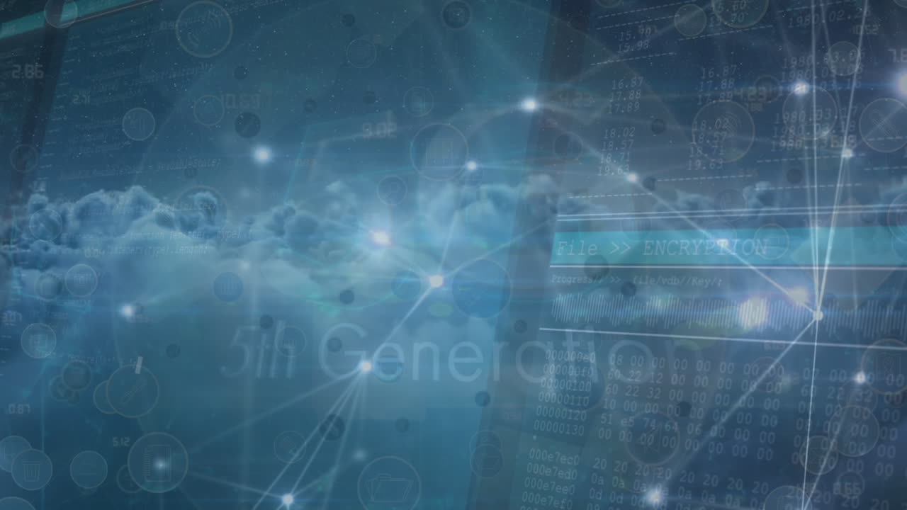 Animation of connections and 5th generation over clouds