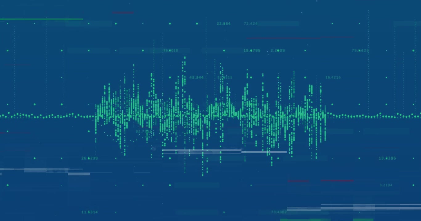 Animation of data processing and shapes over blue background