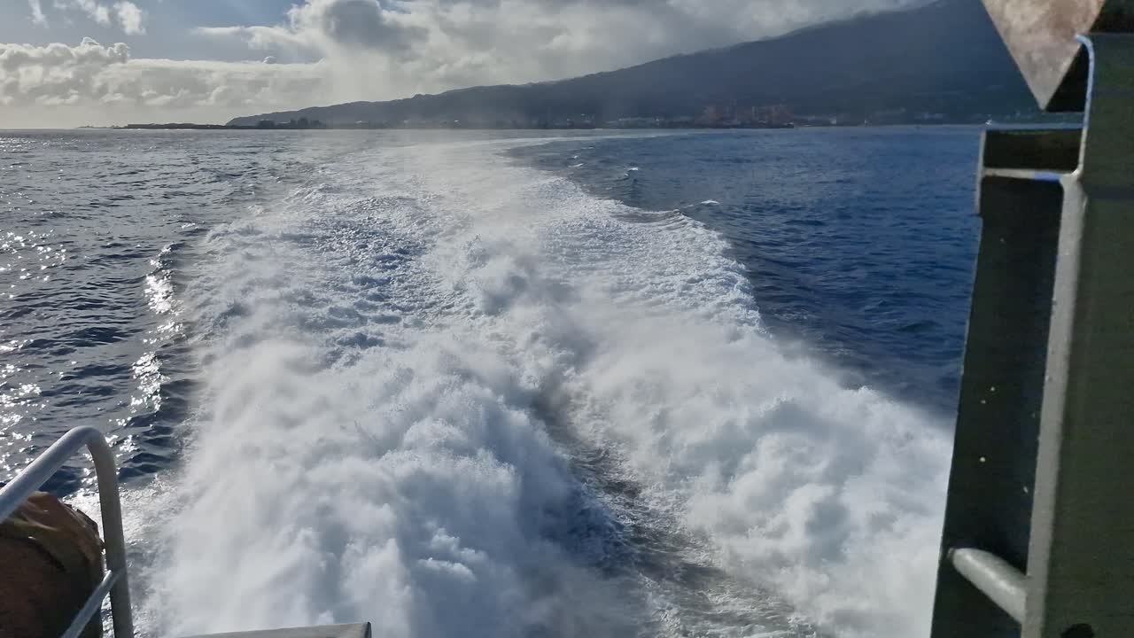 Wake of Ferry Boat Sailing Between Tahiti and Moorea Island, French Polynesia