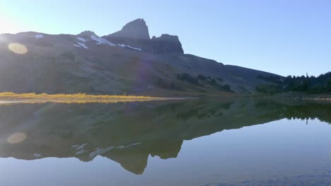 crystalline lake with mirror reflections on sunny morning