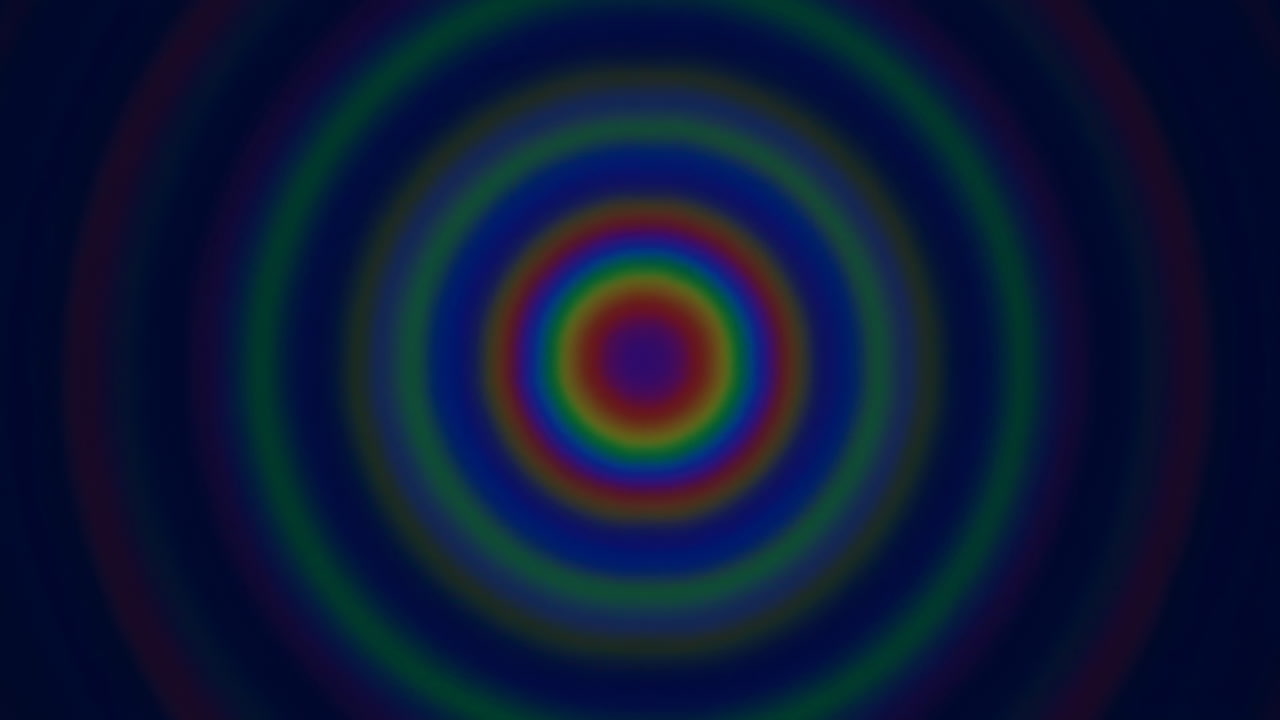 Concentric Rainbow Rings On Dark Backdrop, Pulsing Radial Bands Create Hypnotic Psychedelic Vibe For Music