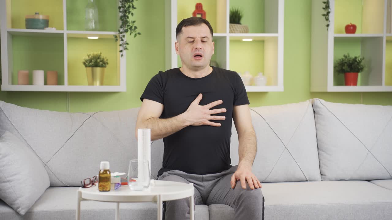 Man with shortness of breath and chest tightness.