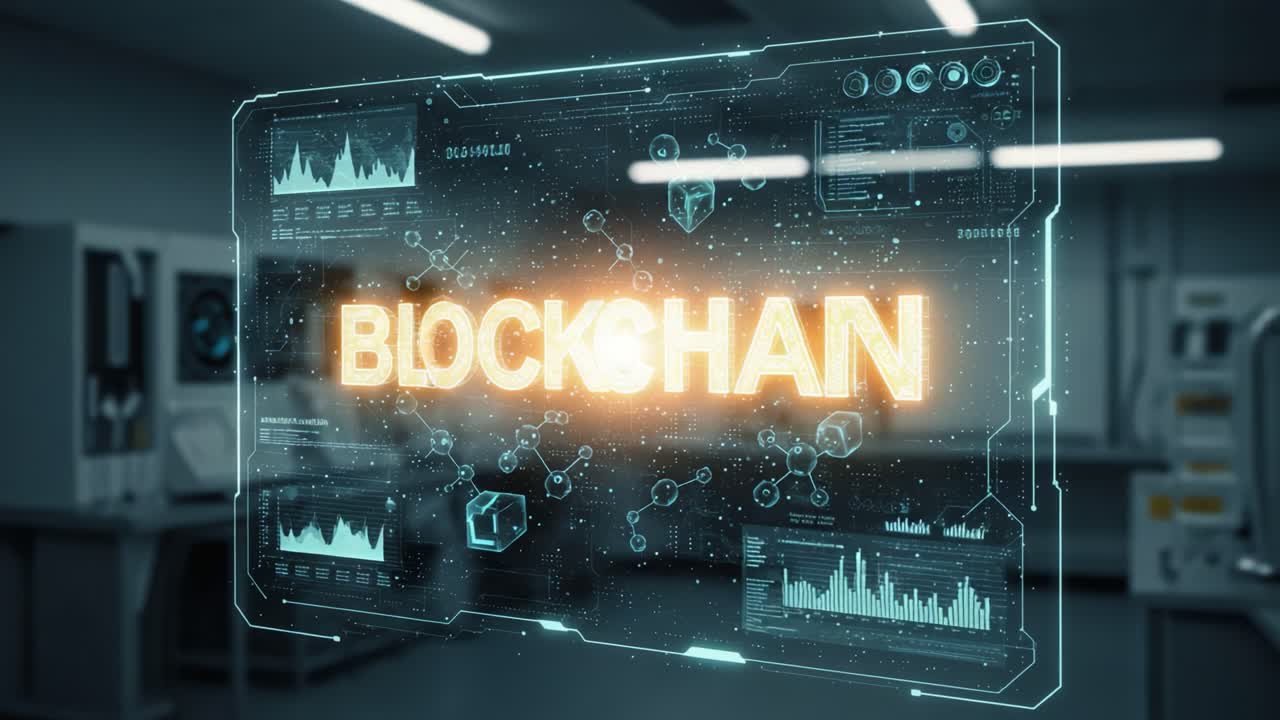 Exploring the Innovative World of Blockchain Technology: A Digital Visualization Showcasing Key Data and Insights in a Modern Laboratory Setting