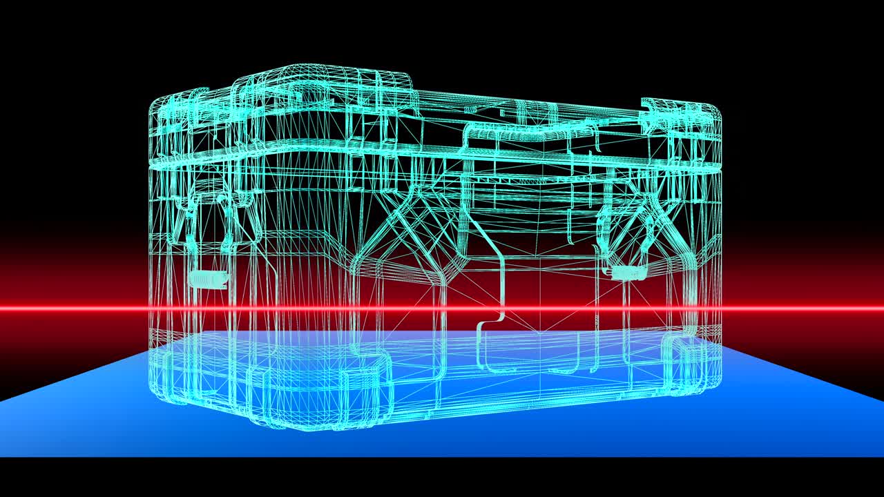 An airport 3D security scanner performing a 360-degree scan of an industrial container - seamless looping