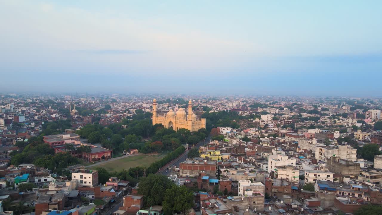 Aerial capture of Lucknow, highlighting Jama Masjid, Chota Imambada, and the city's bustling streets.