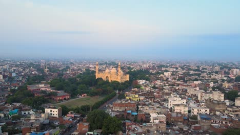 aerial capture of lucknow, highlighting jama masjid, chota imambada, and the city's bustling streets.