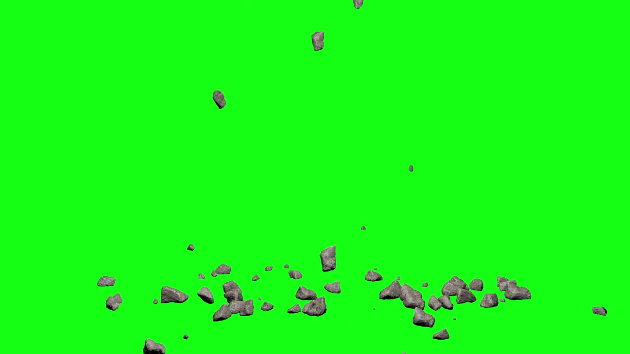 Rocks stone falling rain on the floor demolition collapse green screen