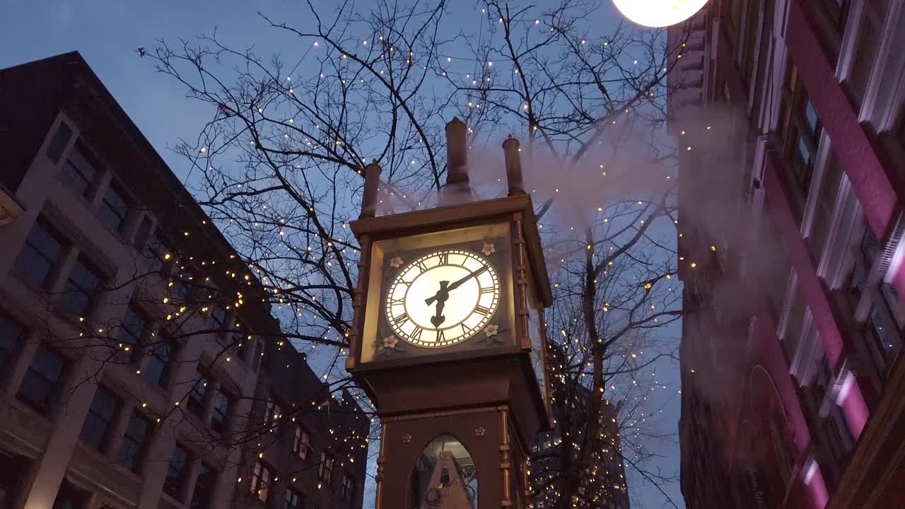 Steam clock at famous avenue at night