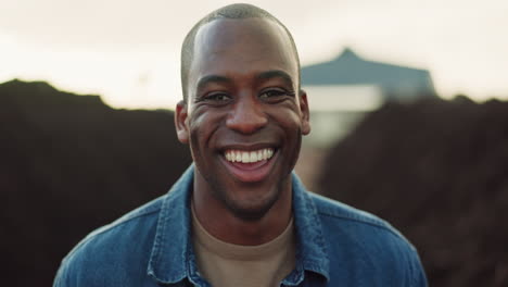 face, smile and a farmer black man laughing