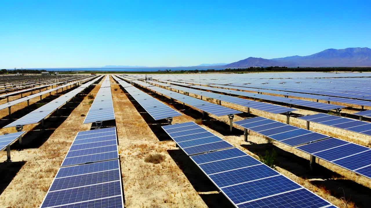 Aerial View of a Massive Solar Farm in a Desert Landscape