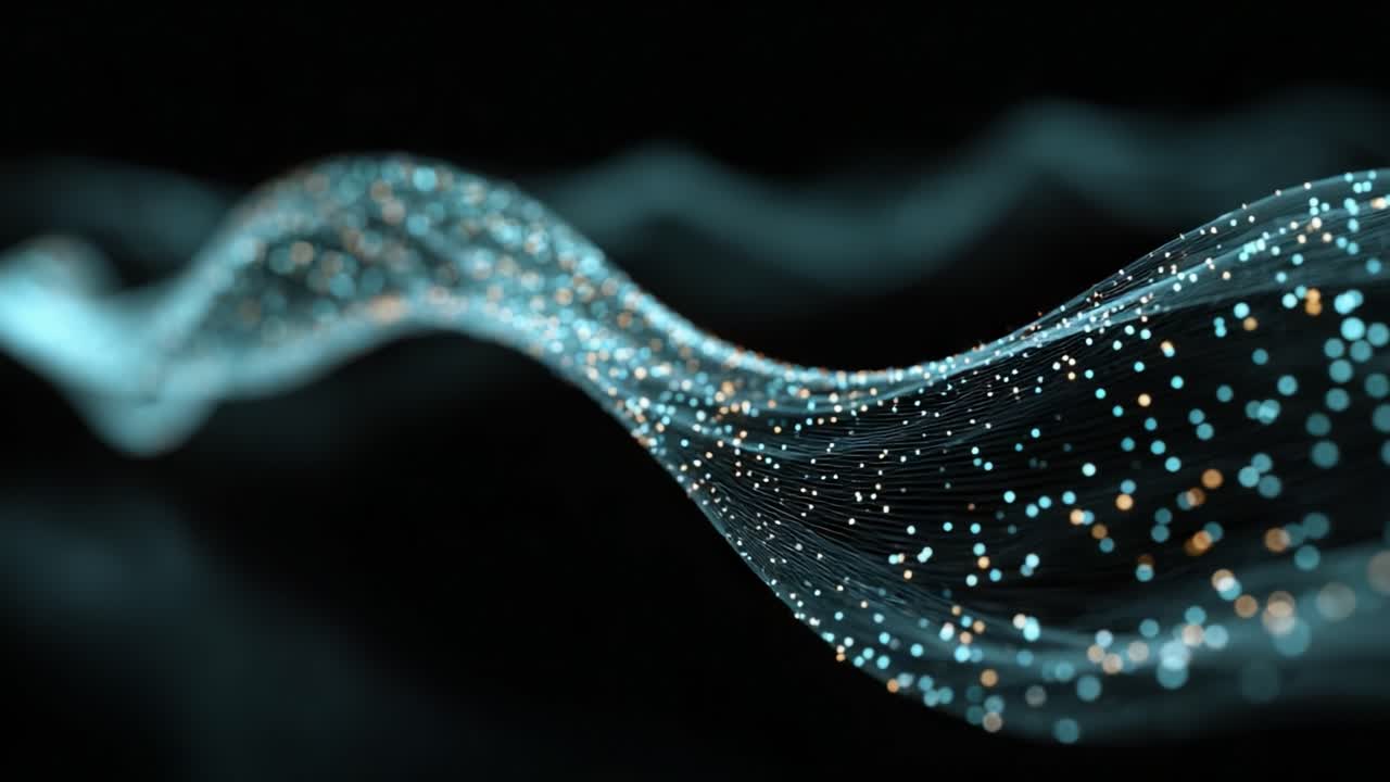 Ethereal Flow of Light: A Visual Representation of Abstract Waves Composed of Glowing Particles, Capturing the Essence of Motion and Energy in a Digital Realm