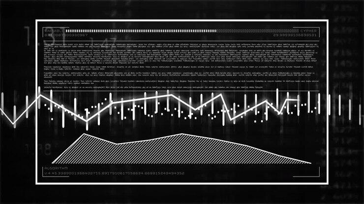 Analytics panel appearing, line spiking, area shifting, bars varying, ticks pulsing showing trends