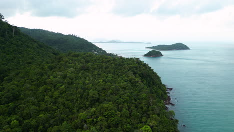 majestic islands overgrown with dense forest, aerial view