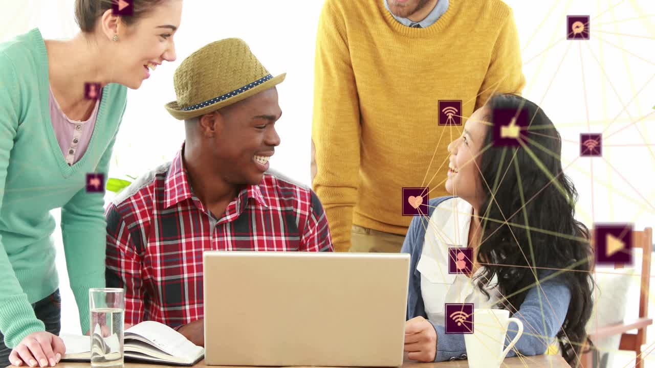 다양한 비즈니스 그룹에 대한 아이콘과의 연결 네트워크의 애니메이션