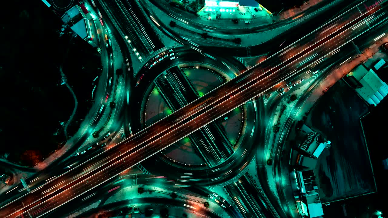 Time lapse expressway top view, Circle Road traffic an important infrastructure in Bangkok Thailand