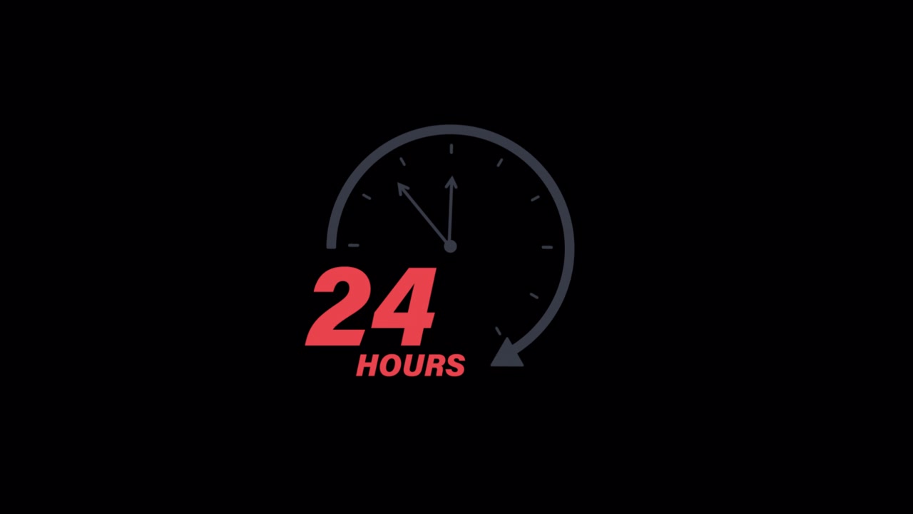 Animated 24 Hours Clock Icon on Black Background