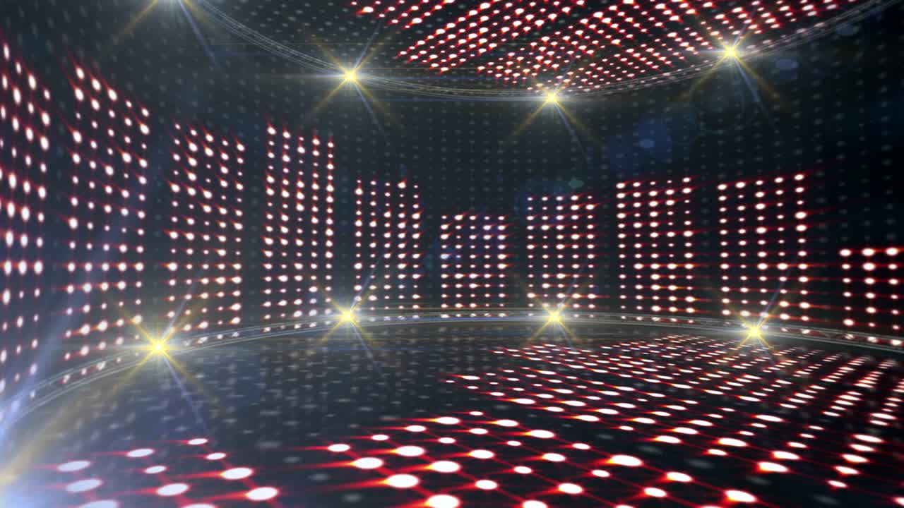 sala de música y ondas, con notas, luces bombillas animación, renderización, fondo, bucle