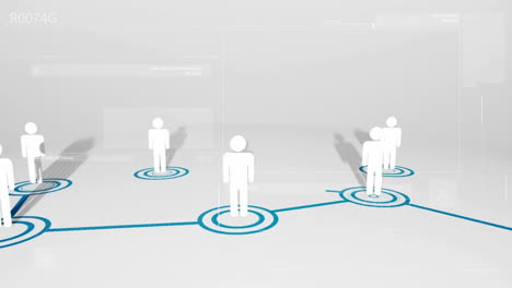 animation of digital data processing and network of connections with people icons