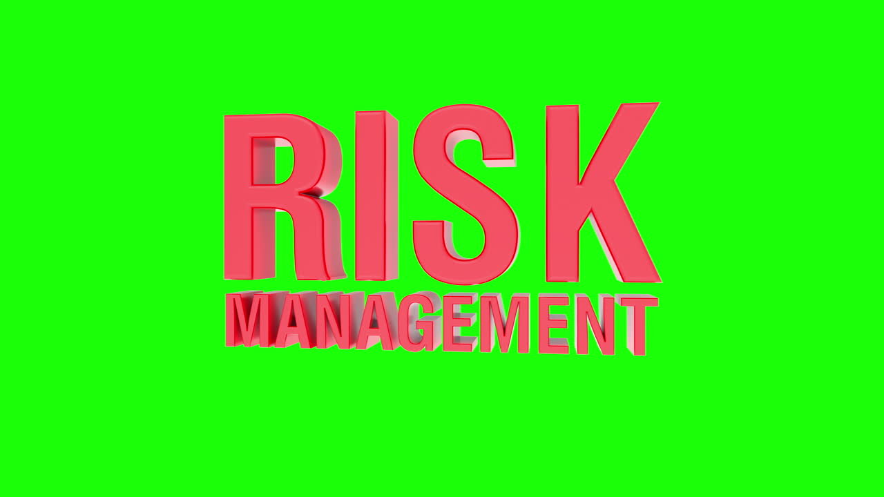 Arka planı kaldırmak veya değiştirmek için yeşil ekran ve alfa mat ile temiz beyaz arka plan üzerinde izole edilmiş 3D Risk Yönetimi başlık animasyonu.