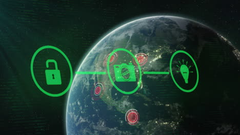 animation of network of digital icons over globe