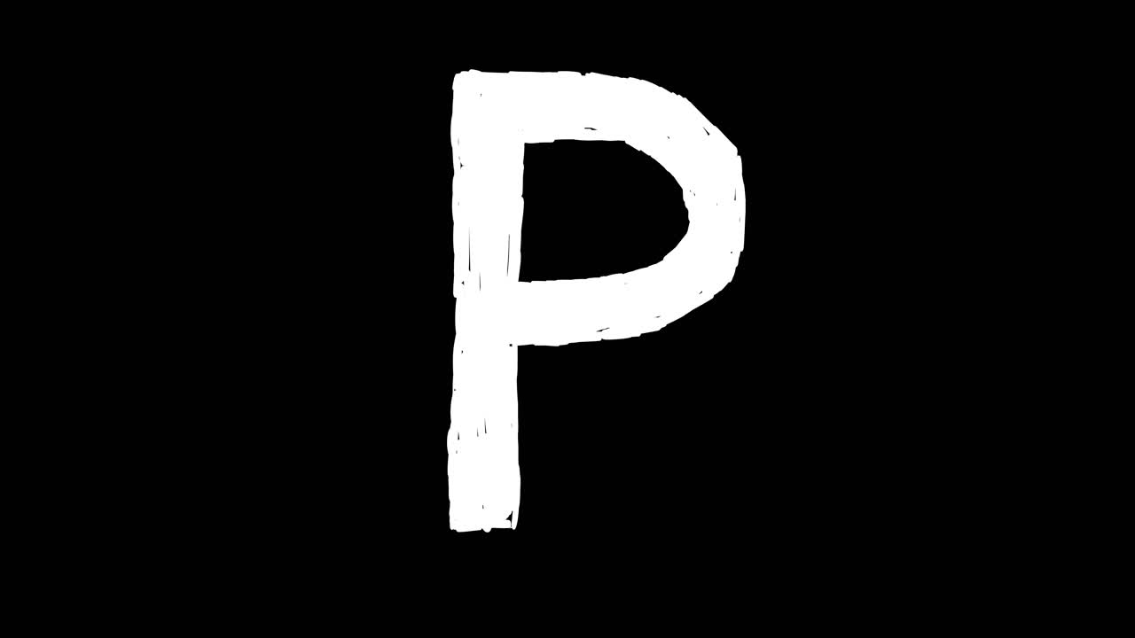Lettre P blanche dessinée à la main sur fond noir
