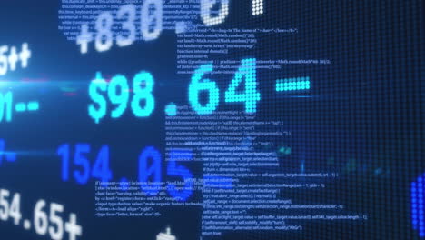 Animation of financial data processing over black background