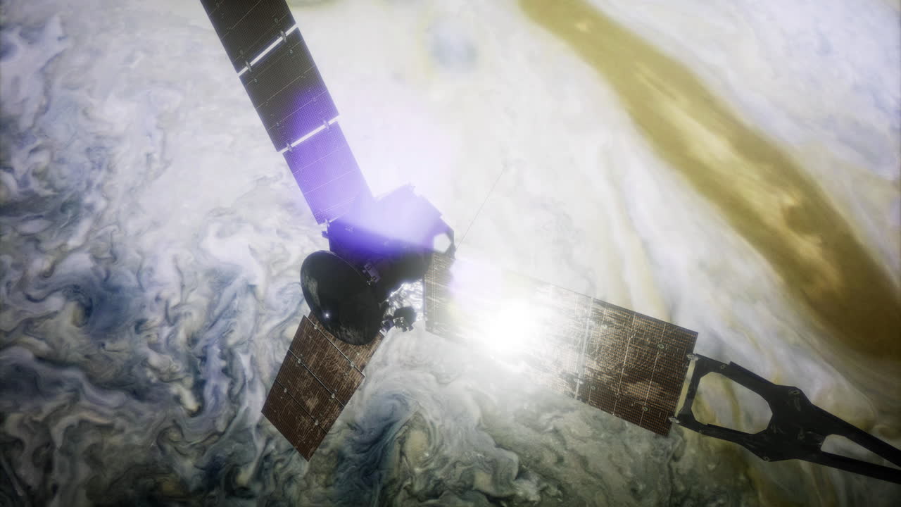 Juno spacecraft in orbit around jupiter showcasing stunning planet details