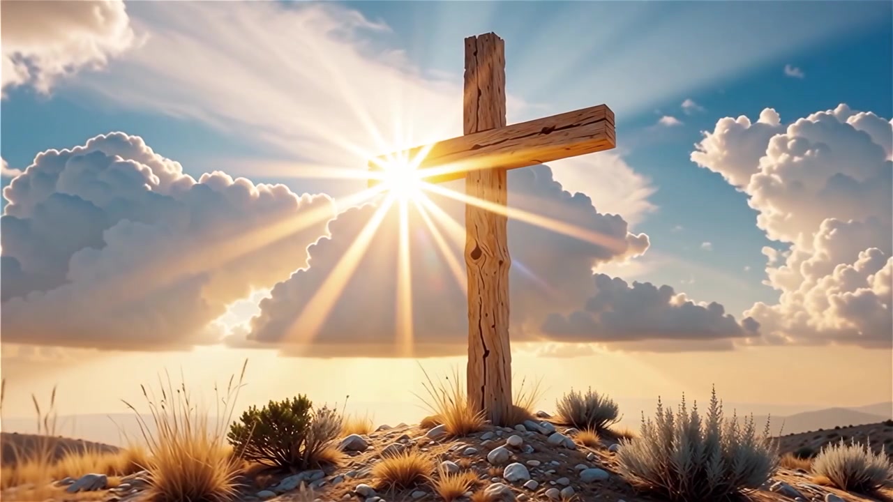 Croce Cristiana Luce Celestiale Sfondo per il Culto.