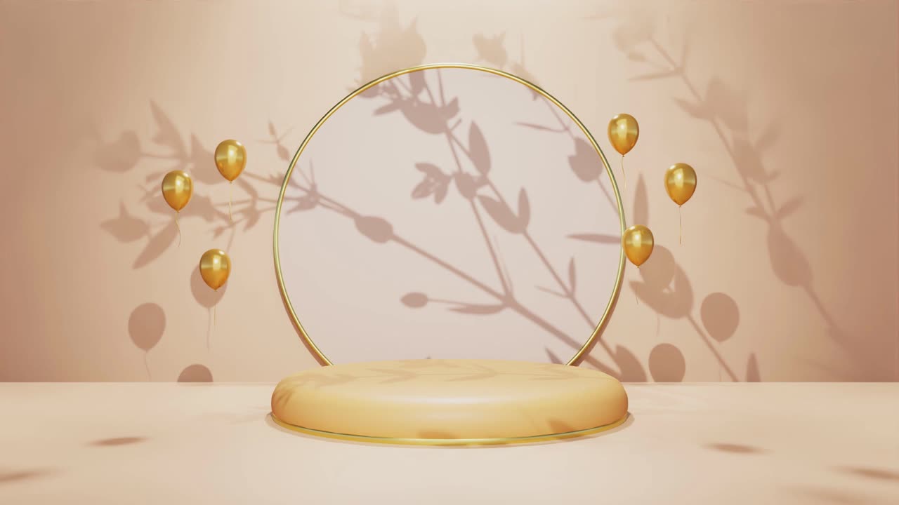 exhibición de productos para joyas artículos de lujo con sombra de árbol movidos por una suave brisa en fondo dorado tienda en línea de comercio electrónico vender descuento